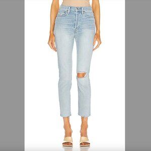 RE/DONE 90's High Rise Ankle Crop in Worn Light Blue 27"